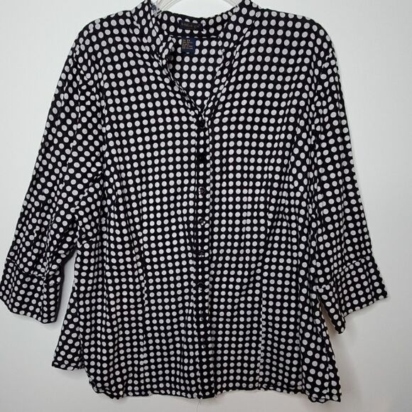 2X Ecologie COTTON POLKA DOT LIGHTWEIGHT Black white button front SHIRT 2 X XXL - Picture 1 of 9